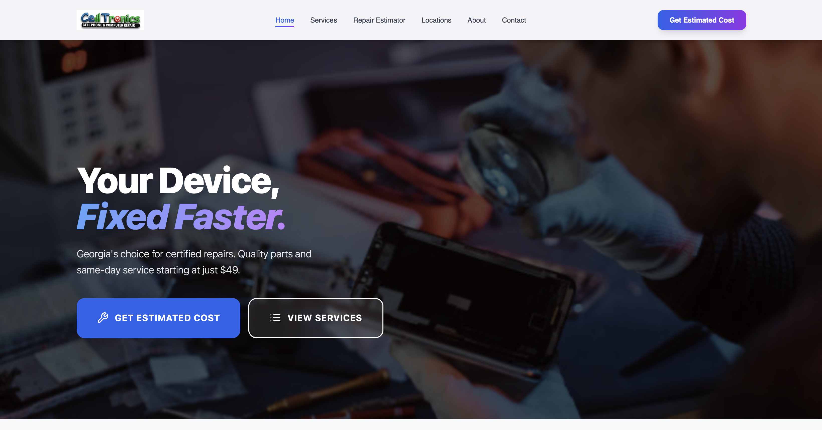 Phone repair website design